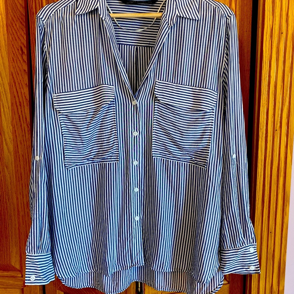 Zara Blue Striped Button-Down